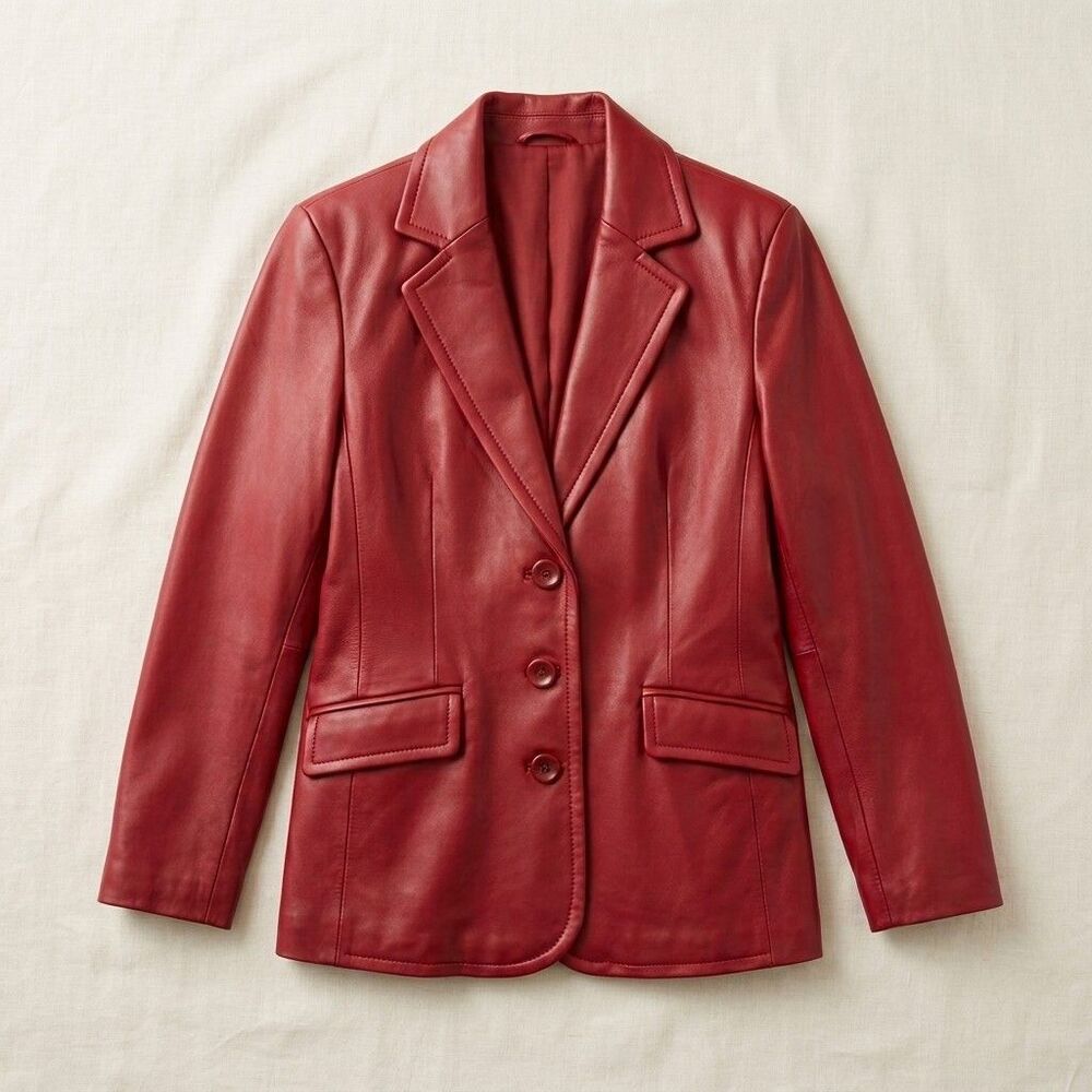 Vintage Worthington Lambskin Leather Blazer Jacket Red M Mob Wife Dark Academia